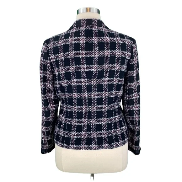 Requirements Petite Classic Black and Pink Plaid Tweed Jacket - Picture 8 of 14
